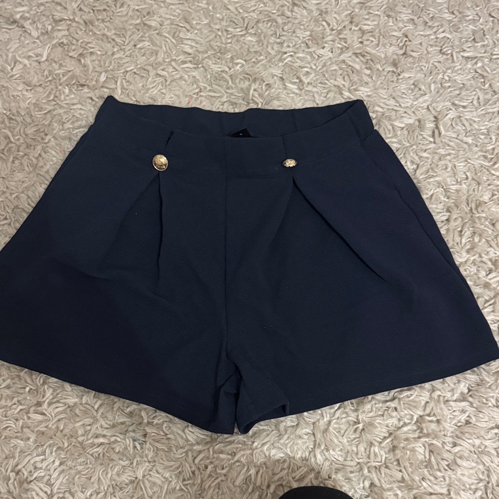 SHEIN Navy High Waist Shorts with Gold Buttons